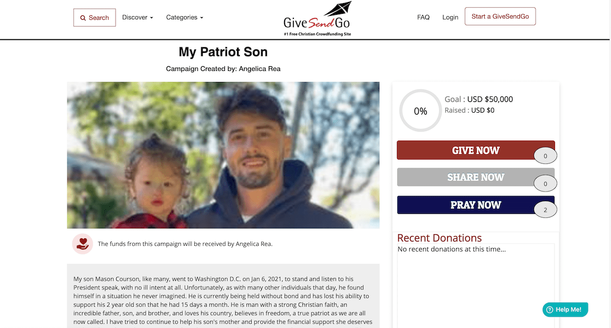 “My Patriot Son”: $50K Christian Crowdfunding Campaign Backs Alleged Jan. 6 Rioter #Tweedledumb